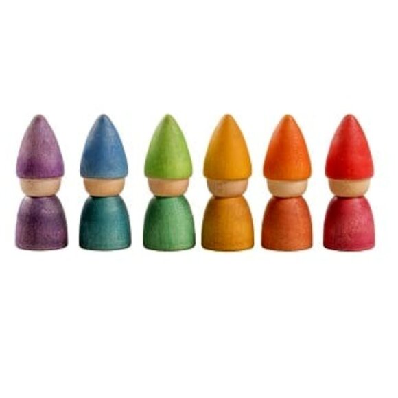 NWT Grapat Wooden Toys Rainbow Tomtens Set of 6 - Picture 1 of 3